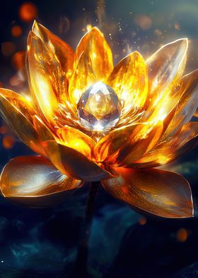 Golden Lotus with Crystal