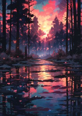 Forest Sunset Reflection