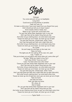 Taylor Swift - Style Lyrics