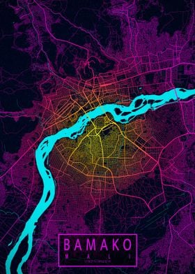 Bamako City Map Neon