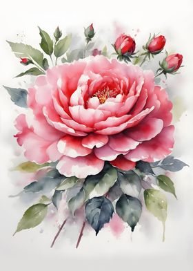 Watercolor Pink Peony