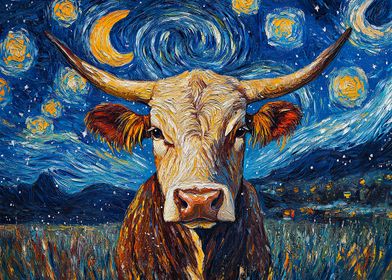 Cow Under Starry Night