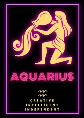 Aquarius Zodiac Sign Neon Horoscope Art