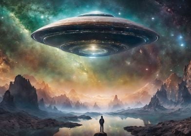 UFO Over Alien Landscape