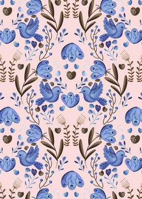 Woodland Bluebird Folk Art Florals