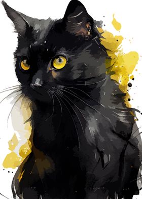 Black Cat Watercolor Portrait