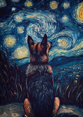 Dog Under Starry Night