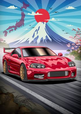 Mitsubishi 3000GT in front of Mt.Fuji