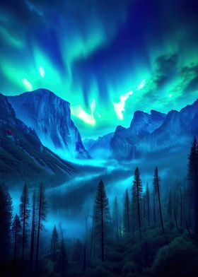 Northern Lights Over Mountains