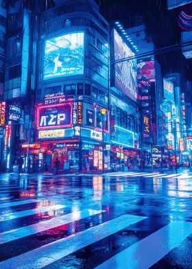 Neon Rain Cityscape