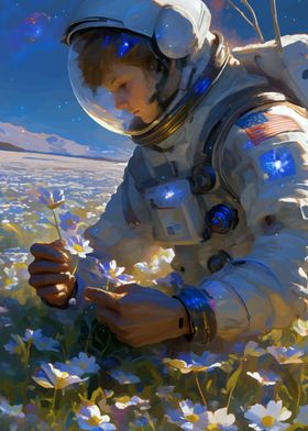 Astronaut in Flower Field