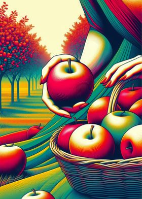 Woman Holding Apple in Orchard