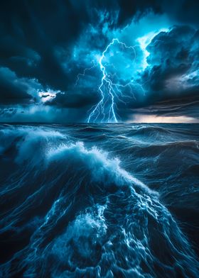 Lightning Storm Over Ocean