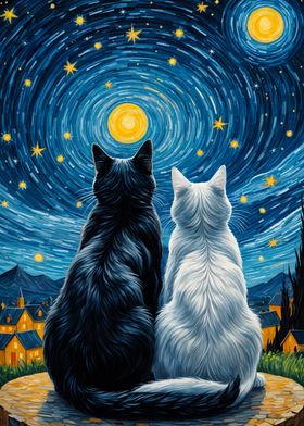 Cats In Love Starry Night