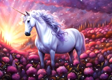 Magical Unicorn in Flower Field