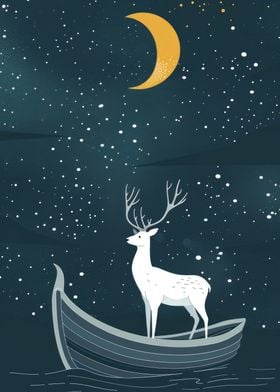 White Deer Under Starry Sky