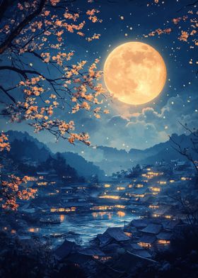 Moonlit Village Landscape