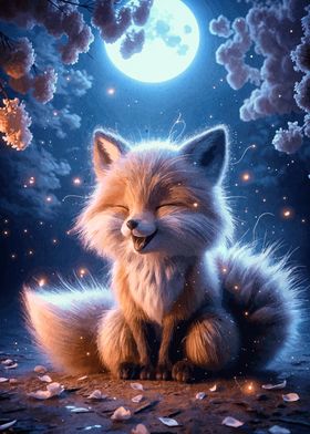 Smiling Fox Under Moonlight