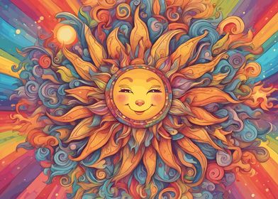 Smiling Sun with Rainbow Colors