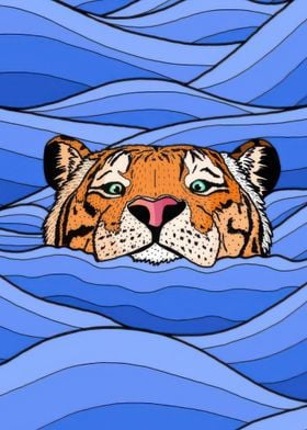 Tiger in Waves