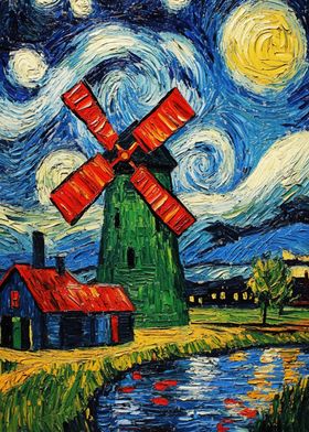 Starry Night Windmill