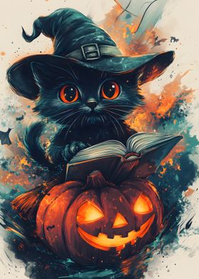 Halloween Witch Black Cat