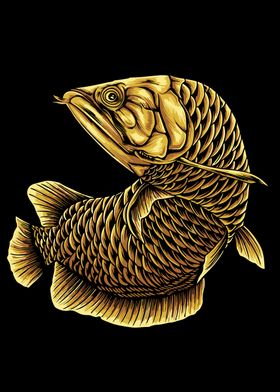 Golden Arowana Fish Illustration