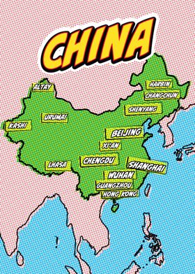 China Map Pop Art