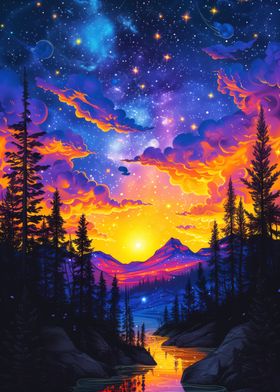 Cosmic Mountain Sunset