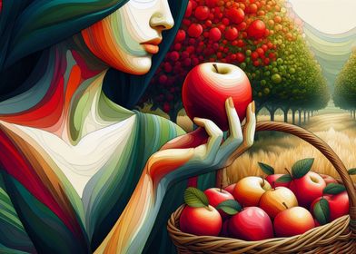 Woman Holding Apple in Orchard