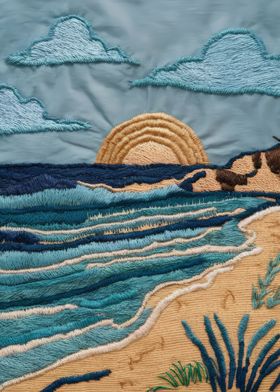 Embroidered Sunset Seascape