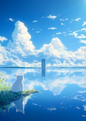 White Cat in the Lake