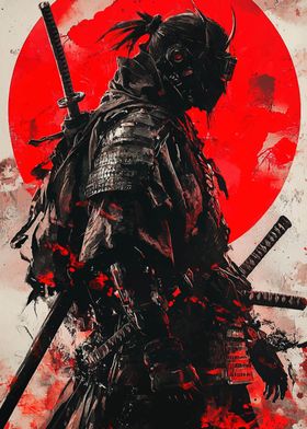 Samurai with Red Sun