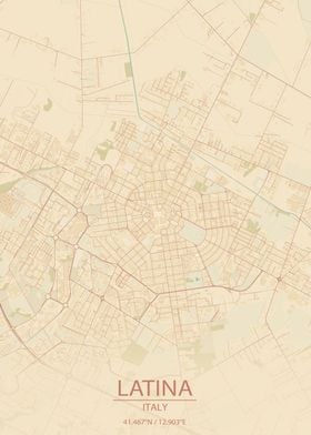 Latina Italy Vintage Style City Map