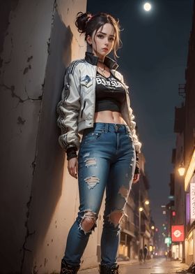 Anime Girl in City Night