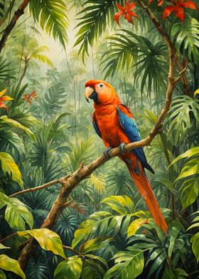 Parrot in Tropical Jungle