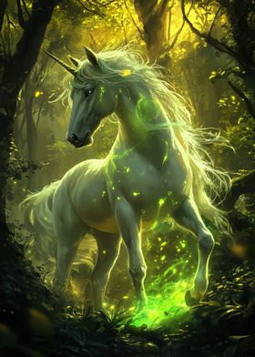 Glowing Unicorn in Forest