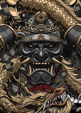 Samurai Mask and Dragon