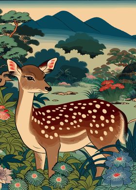 Japanese Ukiyo-E Spotted Deer Doe