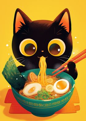 Cat Eating Ramen