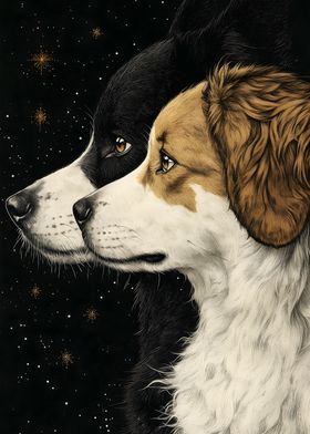 Border Collie Dogs Under the Stars