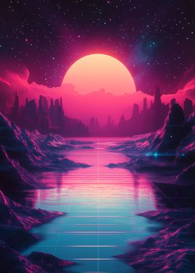 Retro Sunset Landscape