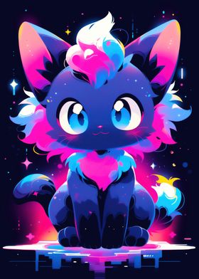 Neon Cat in Space