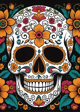 Sugar Skull with Floral Design