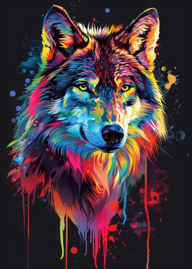 Colorful Wolf Portrait