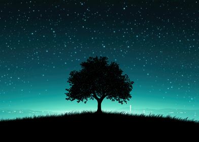 Tree Under Starry Sky