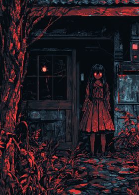 Red-Eyed Girl in Dark House