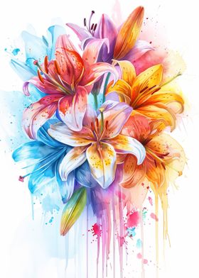 Watercolor Lily Bouquet