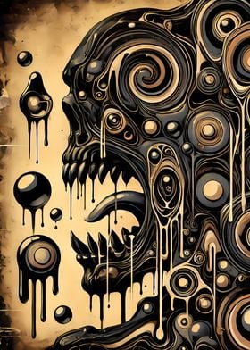 Abstract Skull with Dripping Liquid