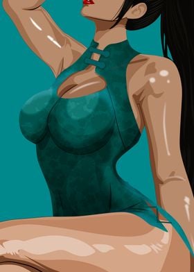 Anime Woman in Teal Dress